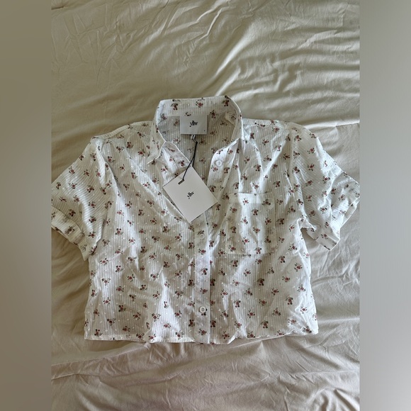 Floral White Cotton Pajama Set - Relaxed Short Sleeve Top & Shorts - Picture 5 of 11